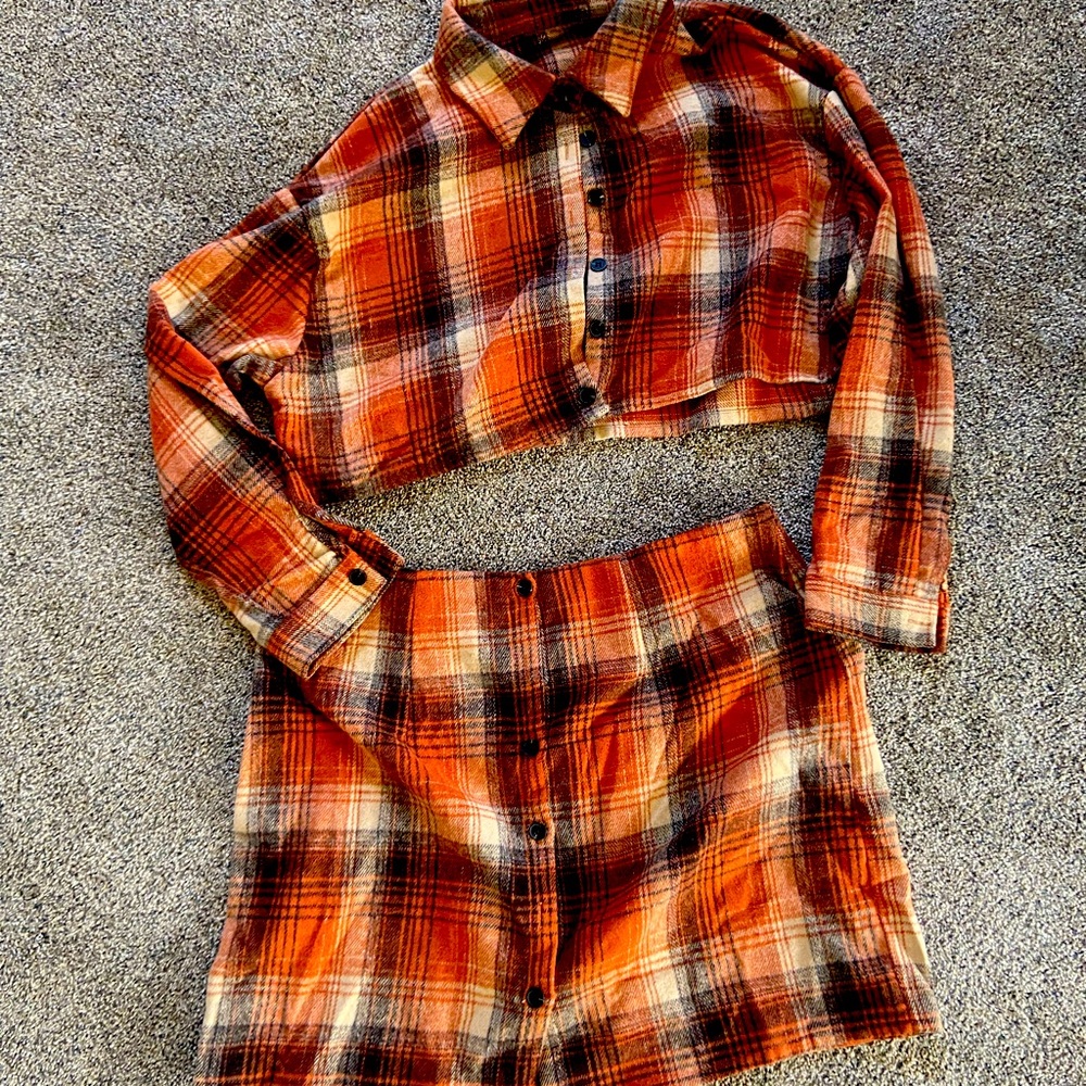 SHEIN plaid flannel matching skirt and crop top set